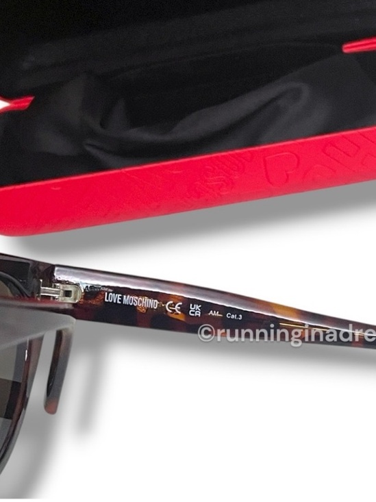 NWT Love Moschino MOL064/S Cat Eye Havana Sunglasses Gold Logo & Red Case main image 13